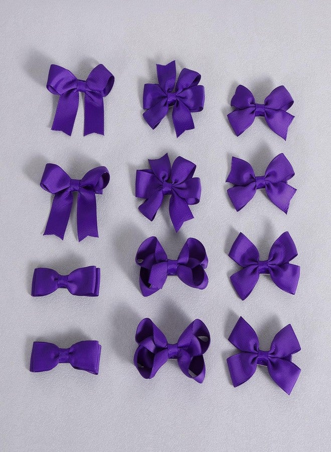 KCHIES Dark Purple Grosgrain Ribbon Hair Bow Clips for Girls Women,12pcs 3in Handmade Alligator Barrettes Fall Halloween Mardi Gras Holiday Party Dress Accessory Gift for Toddlers Kids Teens in Pairs - Image 5